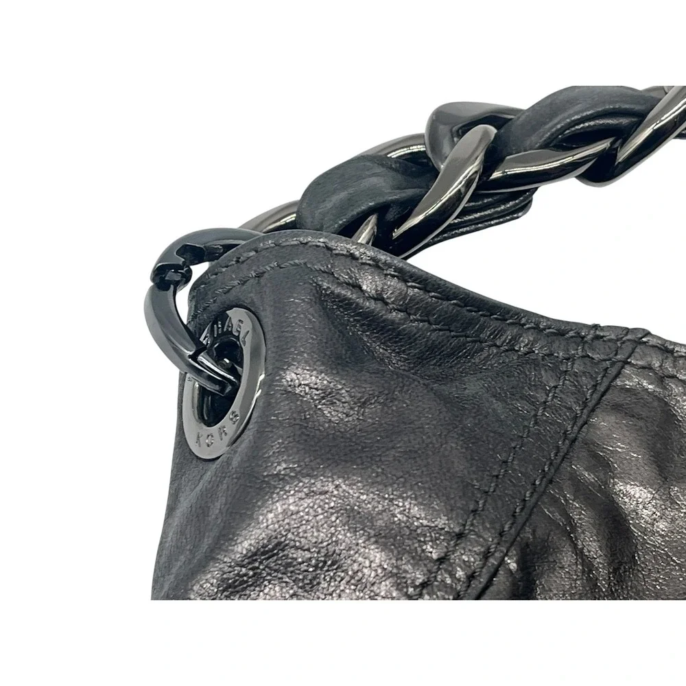 Michael Kors Metallic Pewter Leather Hobo Bag Slouchy Chain Shoulder Purse Y2K
